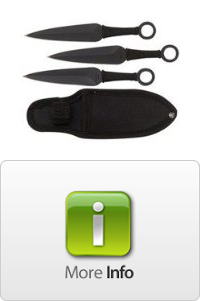 NoFuss Set 3 Ninja Stealth Black Throwing Knives with Nylon Case